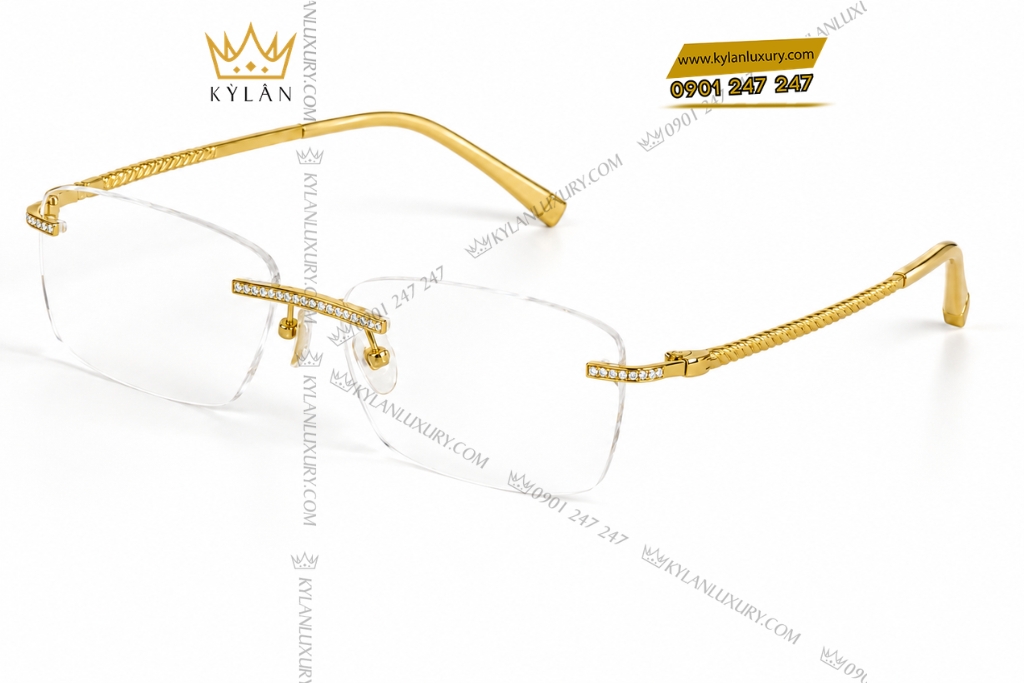 Kỳ Lân Luxury Mat kinh vang Au750 dinh kim cuong 4 1 Mắt kính vàng Au750 đính kim cương