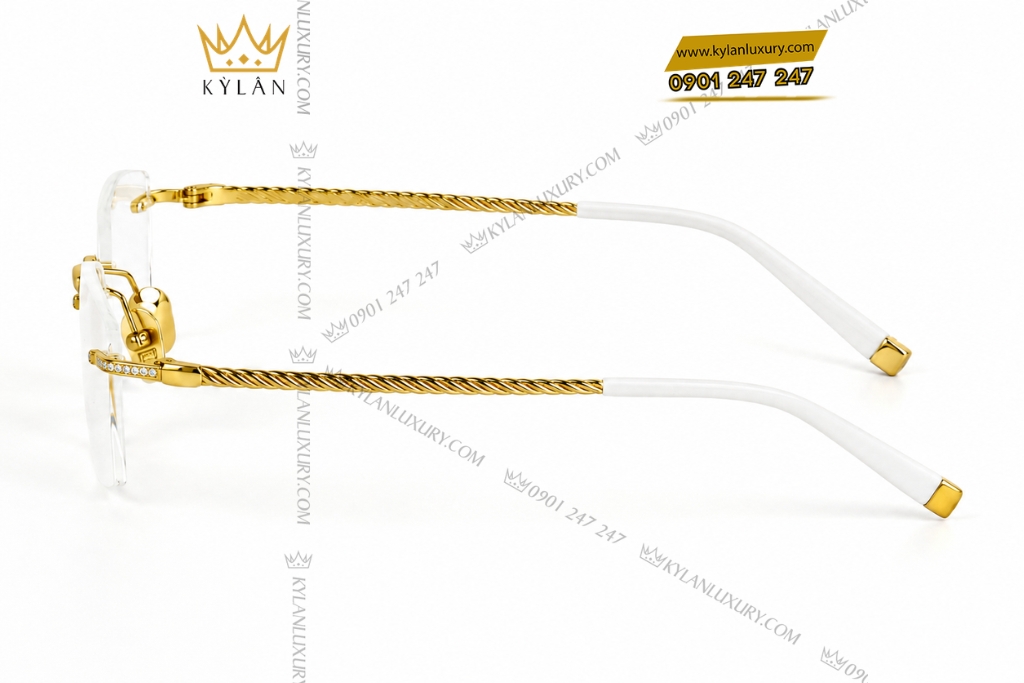 Kỳ Lân Luxury Mat kinh vang Au750 dinh kim cuong 5 Mắt kính vàng Au750 đính kim cương