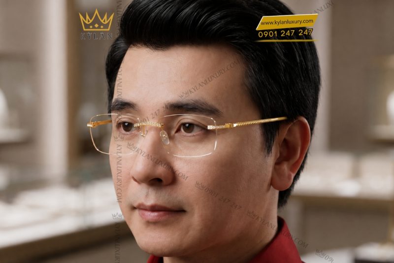 Mắt kính vàng Au750 đính kim cương