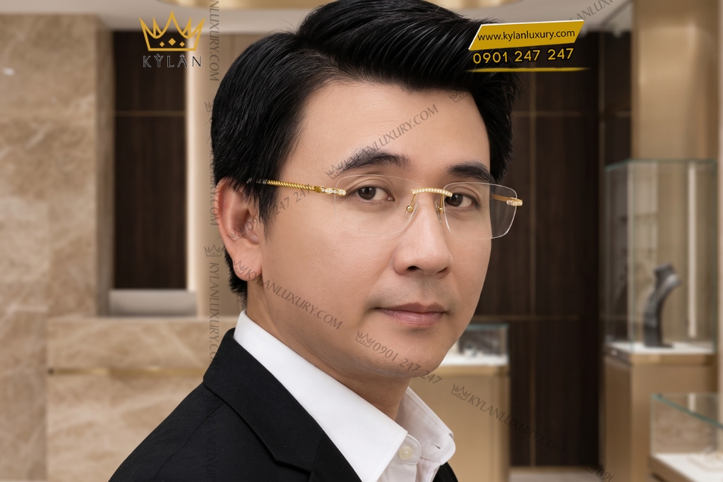 Mắt kính vàng Au750 đính kim cương