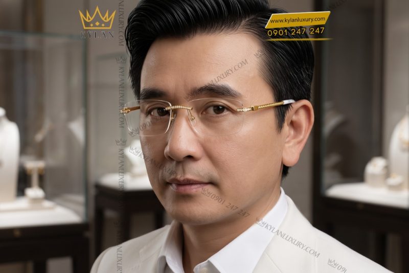 Mắt kính vàng Au750 đính kim cương
