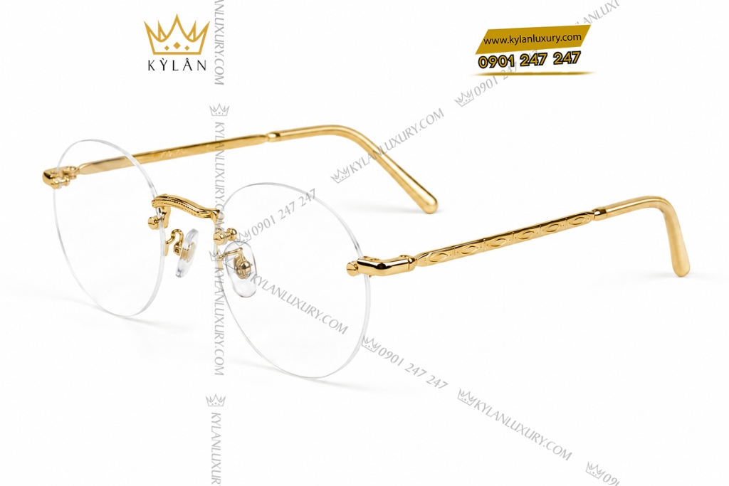 Mắt kính vàng Au750 gọng tròn không viền 9 Kỳ Lân Luxury Mat kinh vang Au750 gong tron khong vien 2 Mắt kính vàng Au750 gọng tròn không viền
