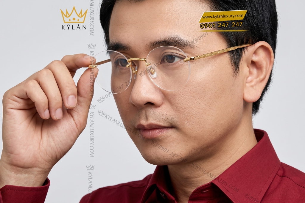Mắt kính vàng Au750 gọng tròn không viền 6 Mắt kính vàng Au750 gọng tròn không viền