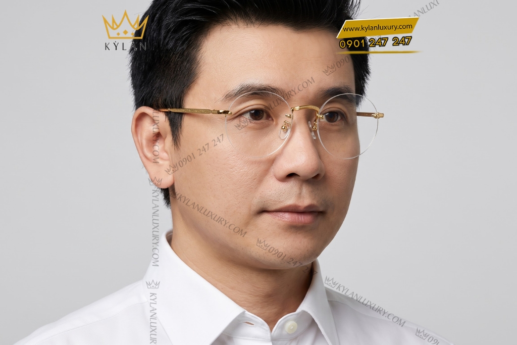 Mắt kính vàng Au750 gọng tròn không viền 15 Kỳ Lân Luxury Mat kinh vang Au750 gong tron khong vien 8 Mắt kính vàng Au750 gọng tròn không viền