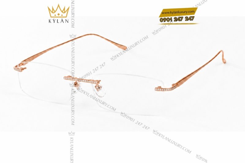 Mắt kính vàng hồng Au750 đính kim cương