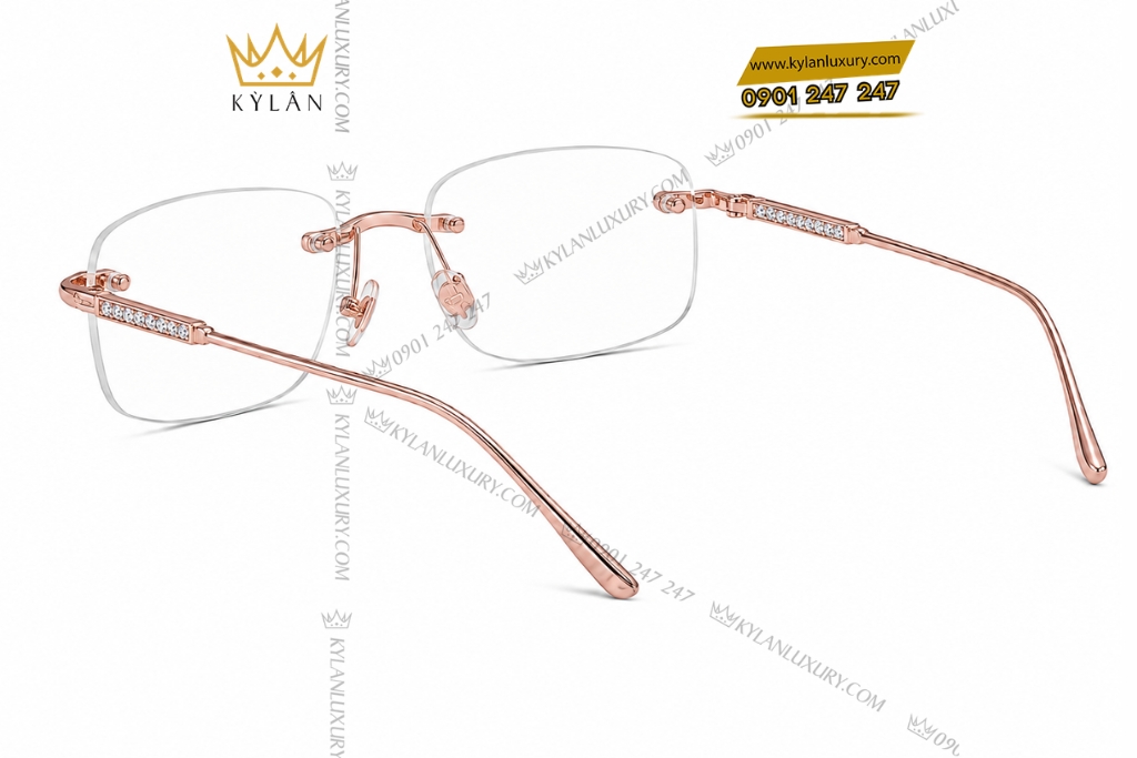 Mắt kính vàng hồng Au750 đính kim cương 10 Kỳ Lân Luxury Mat kinh vang hong Au750 dinh kim cuong 3 Mắt kính vàng hồng Au750 đính kim cương