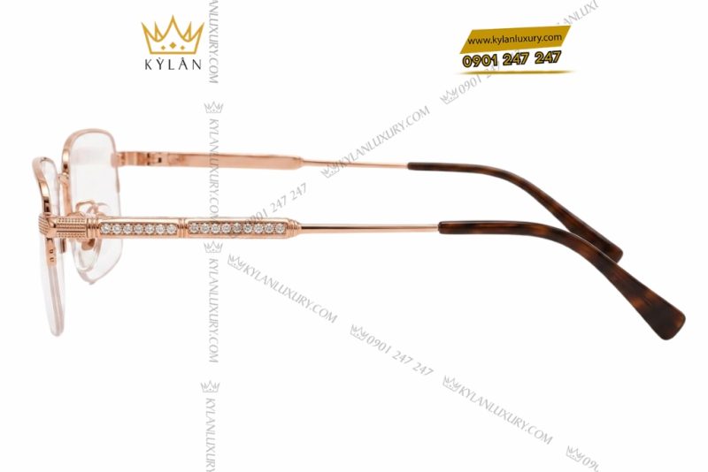 Mắt kính vàng hồng Au750 đính kim cương