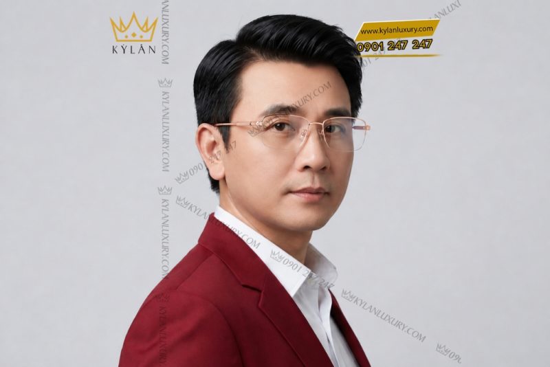 Mắt kính vàng hồng Au750 đính kim cương