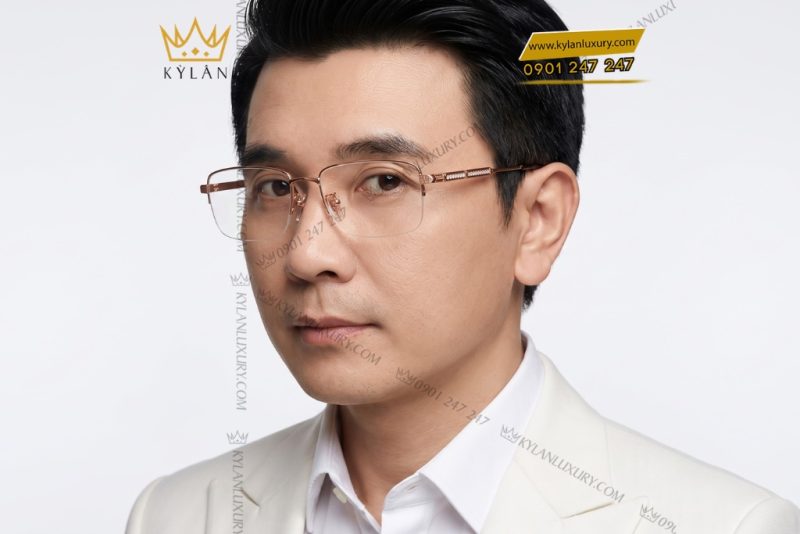 Mắt kính vàng hồng Au750 đính kim cương