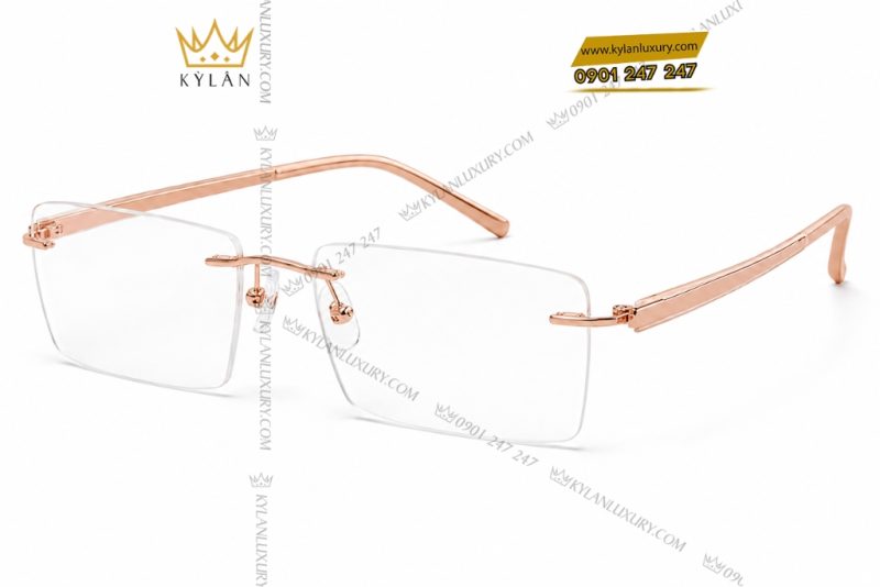 Mắt kính vàng hồng Au750 không viền dáng chữ nhật