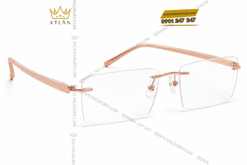 Mắt kính vàng hồng Au750 không viền dáng chữ nhật
