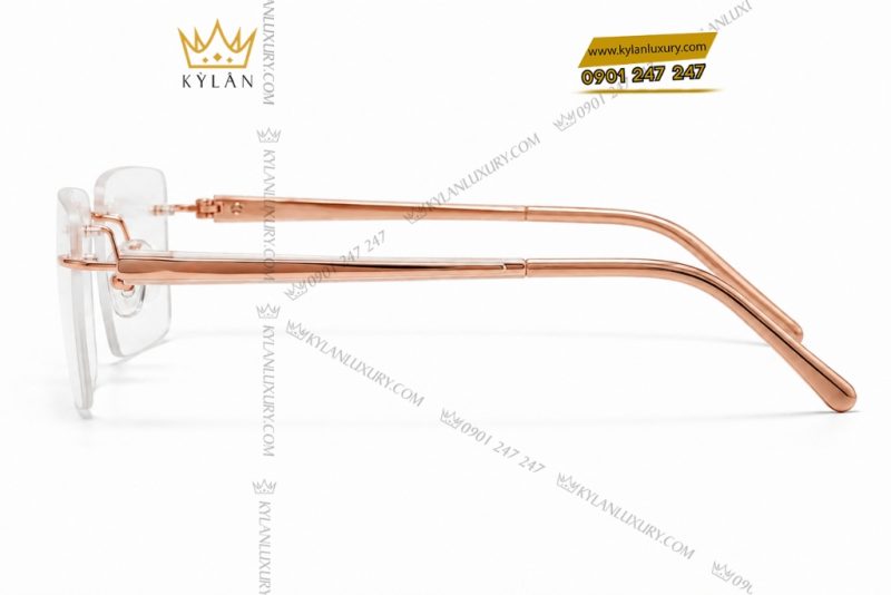 Mắt kính vàng hồng Au750 không viền dáng chữ nhật