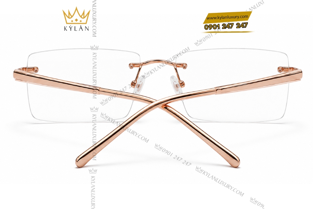 Kỳ Lân Luxury Mat kinh vang hong Au750 khong vien dang chu nhat 6 Mắt kính vàng hồng Au750 không viền dáng chữ nhật
