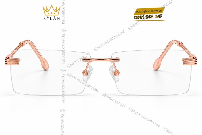 Mắt kính vàng hồng Au750 không viền họa tiết bện xoắn