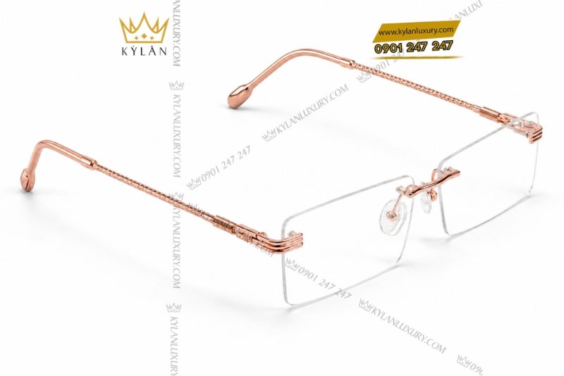 Mắt kính vàng hồng Au750 không viền họa tiết bện xoắn