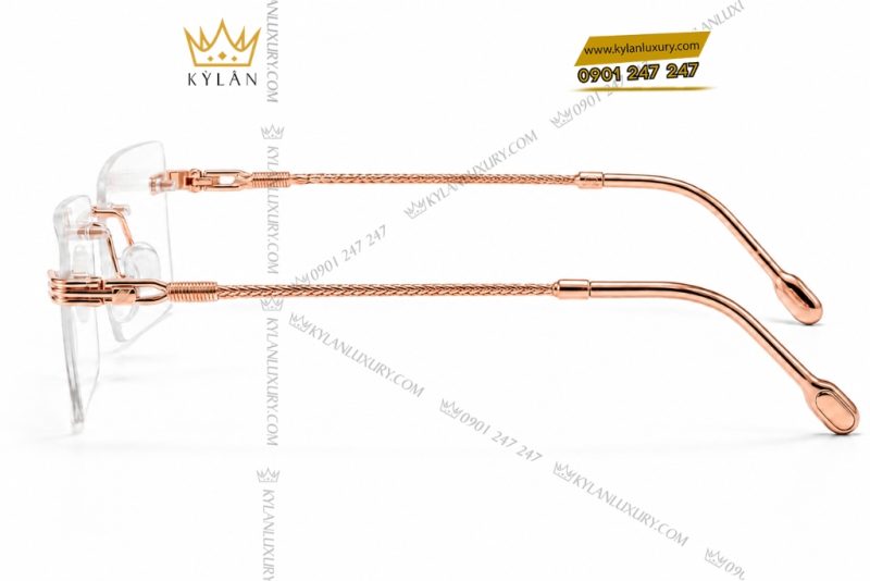 Mắt kính vàng hồng Au750 không viền họa tiết bện xoắn