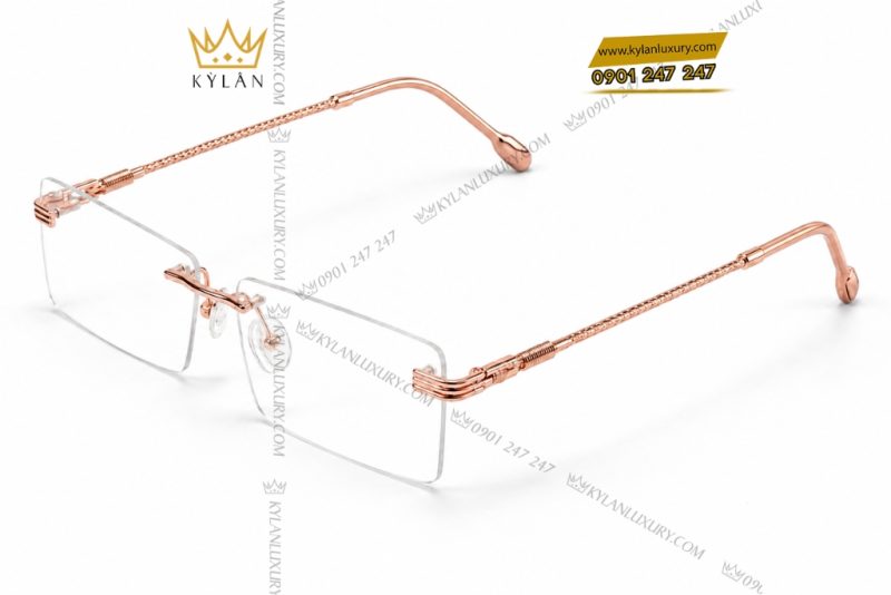 Mắt kính vàng hồng Au750 không viền họa tiết bện xoắn
