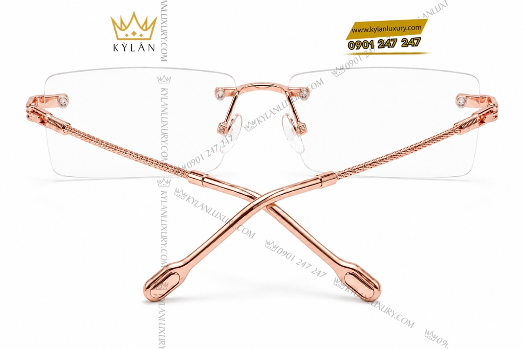 Kỳ Lân Luxury Mat kinh vang hong Au750 khong vien hoa tiet ben xoan 5 1 Mắt kính vàng hồng Au750 không viền họa tiết bện xoắn