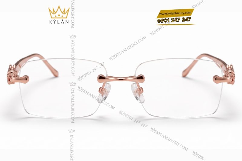 Mắt kính vàng hồng Au750 không viền họa tiết rồng