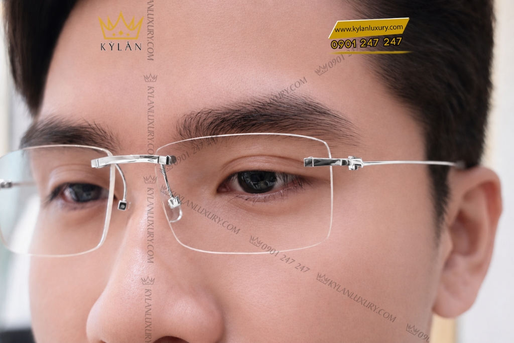 Mắt kính vàng trắng Au750 không viền dáng chữ nhật