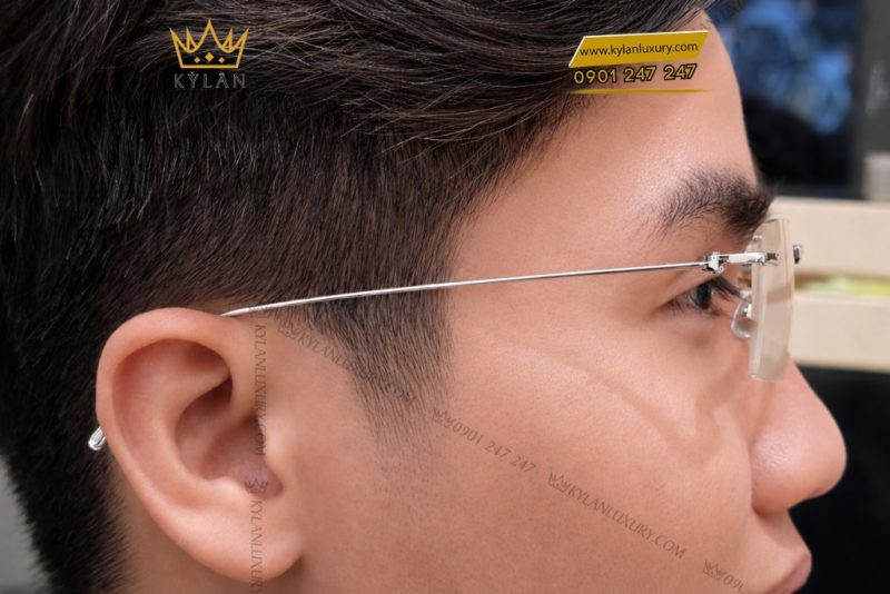 Mắt kính vàng trắng Au750 không viền dáng chữ nhật