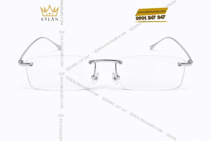 Mắt kính vàng trắng Au750 không viền dáng chữ nhật