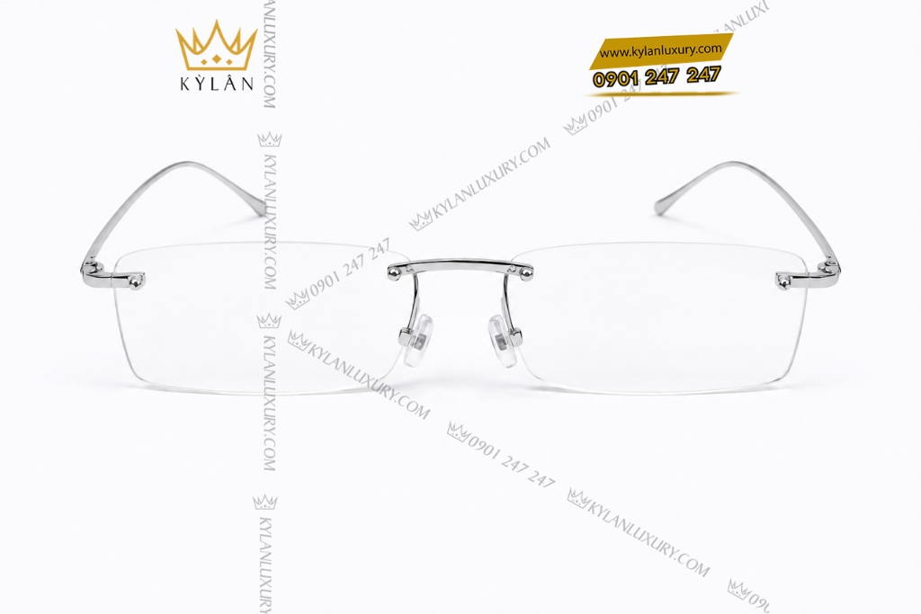 Kỳ Lân Luxury Mat kinh vang trang Au750 khong vien dang chu nhat 2 Mắt kính vàng trắng Au750 không viền dáng chữ nhật