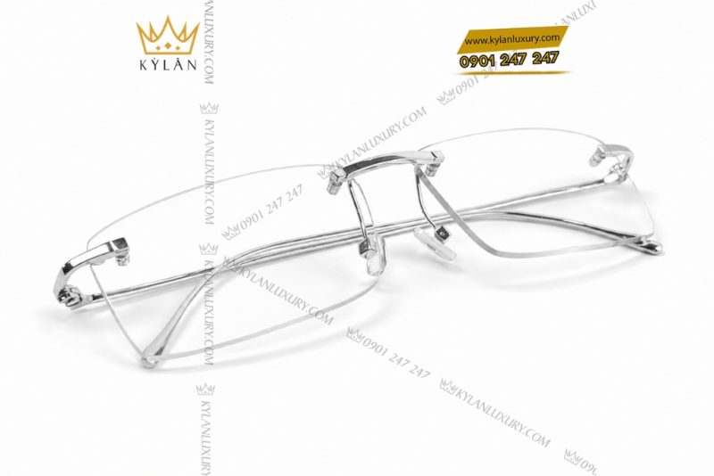 Mắt kính vàng trắng Au750 không viền dáng chữ nhật