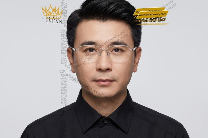 Mắt kính vàng trắng Au750 nửa viền càng ba thanh song song