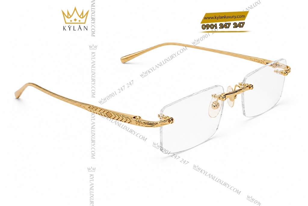 Kỳ Lân Luxury Mat kinh vang vang Au750 4 Mắt kính vàng vàng Au750