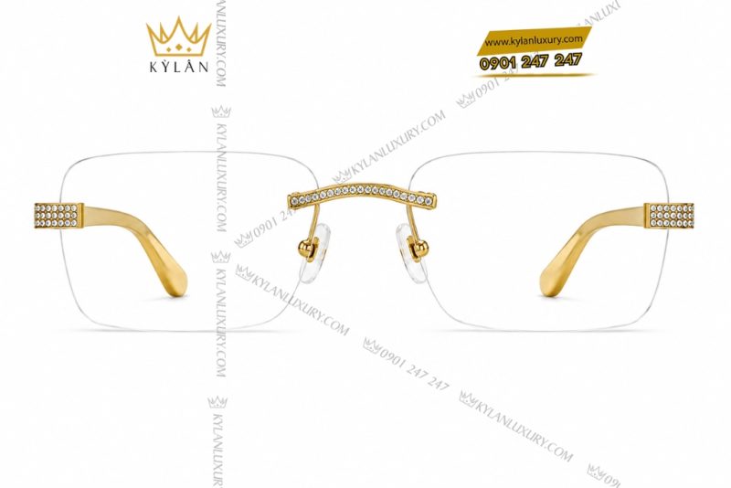 Mắt kính vàng vàng Au750 đính kim cương