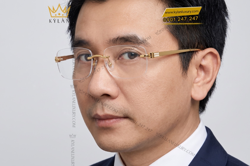 Kỳ Lân Luxury Mat kinh vang vang Au750 dinh kim cuong 10 Mắt kính vàng vàng Au750 đính kim cương