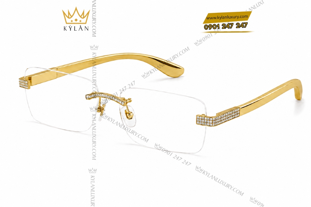 Kỳ Lân Luxury Mat kinh vang vang Au750 dinh kim cuong 2 2 Mắt kính vàng vàng Au750 đính kim cương