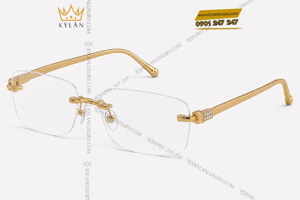 Kỳ Lân Luxury Mat kinh vang vang Au750 dinh kim cuong 5 1 Mắt kính vàng vàng Au750 đính kim cương