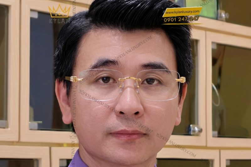 Mắt kính vàng vàng Au750 đính kim cương