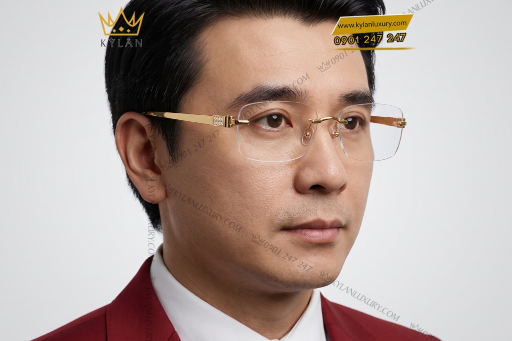 Mắt kính vàng vàng Au750 đính kim cương
