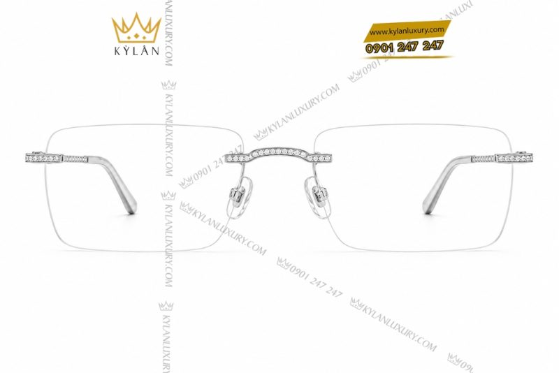 Mắt kính vàng trắng Au750 đính kim cương họa tiết oval