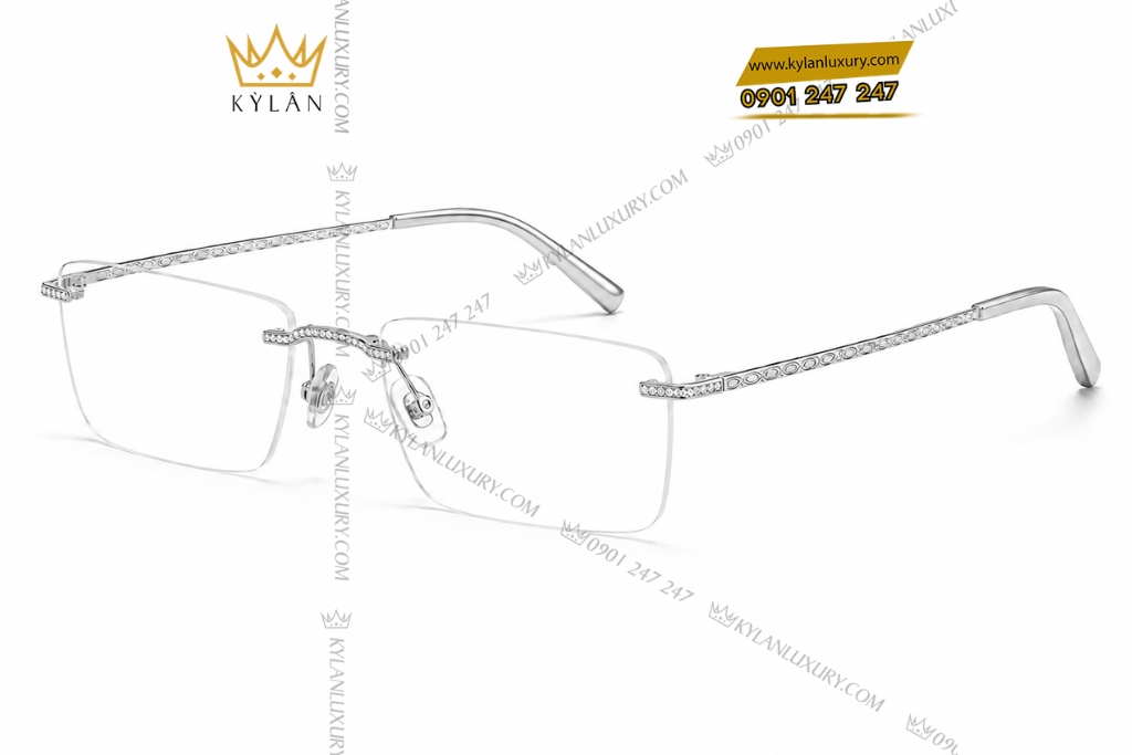 Kỳ Lân Luxury Mat kinh vang vang Au750 dinh kim cuong hoa tiet oval 2 2 Mắt kính vàng trắng Au750 đính kim cương họa tiết oval