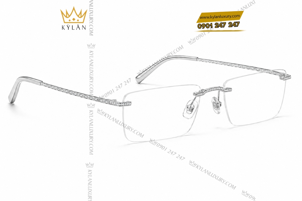 Mắt kính vàng vàng Au750 đính kim cương họa tiết oval