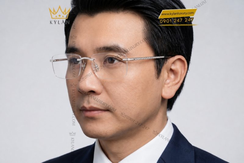 Mắt kính vàng trắng Au750 đính kim cương họa tiết oval