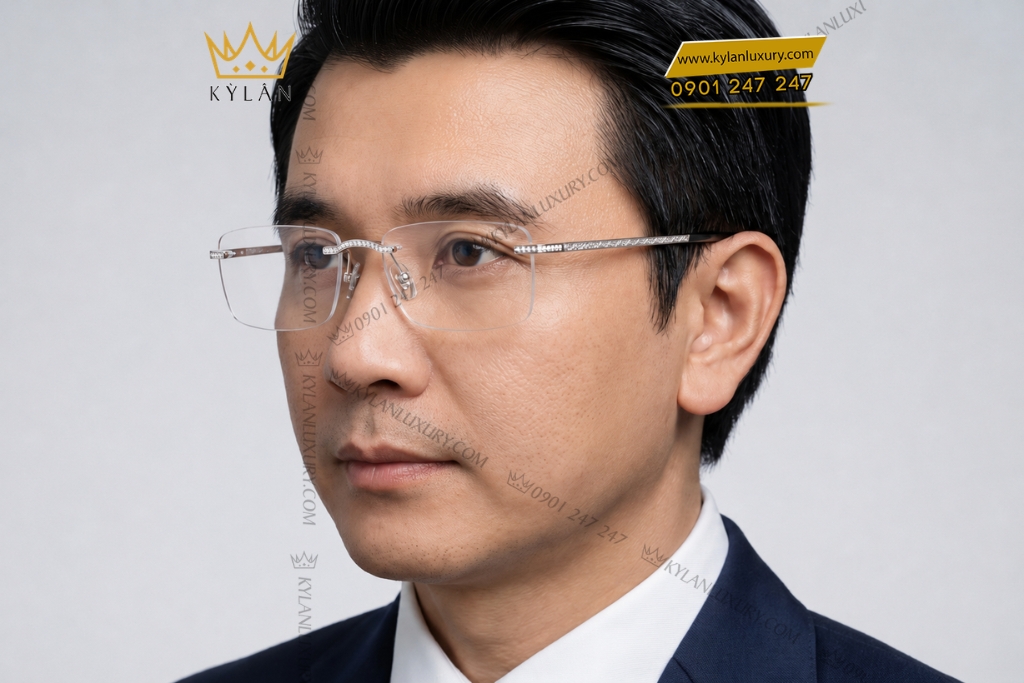 Kỳ Lân Luxury Mat kinh vang vang Au750 dinh kim cuong hoa tiet oval 8 2 Mắt kính vàng trắng Au750 đính kim cương họa tiết oval