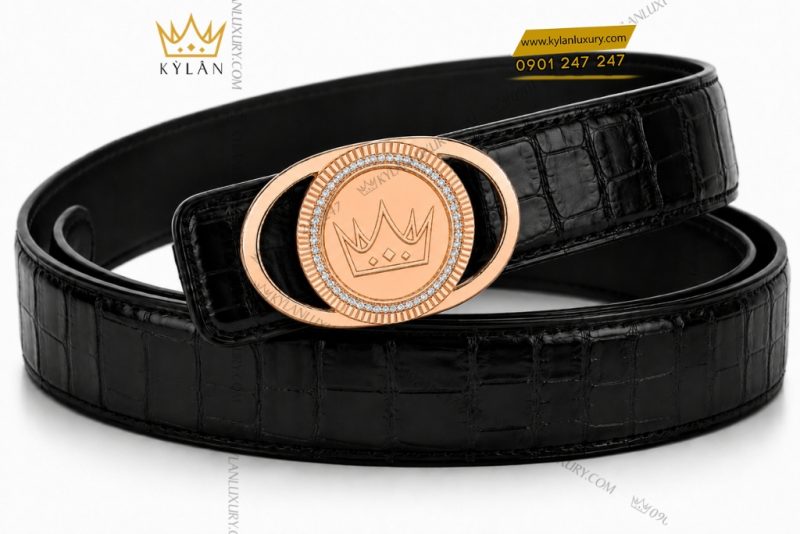 Mặt thắt lưng logo Kỳ Lân vàng hồng Au750 đính kim cương
