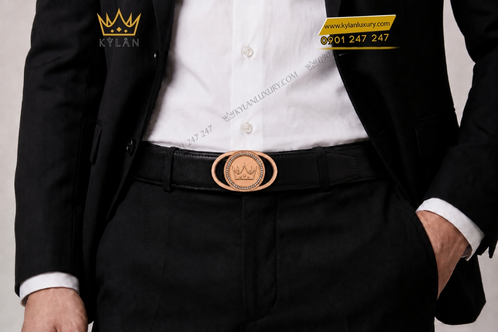 Kỳ Lân Luxury Mat that lung logo Ky Lan vang hong Au750 dinh kim cuong 9 1 Mặt thắt lưng logo Kỳ Lân vàng hồng Au750 đính kim cương