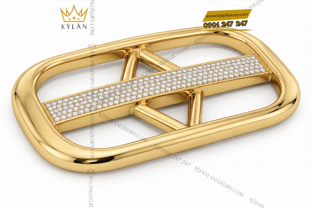 Mặt thắt lưng vàng Au750 đính kim cương