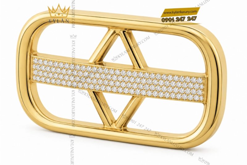 Mặt thắt lưng vàng Au750 đính kim cương