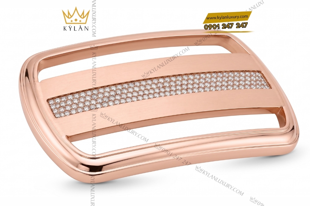 Mặt thắt lưng vàng hồng Au750 đính kim cương