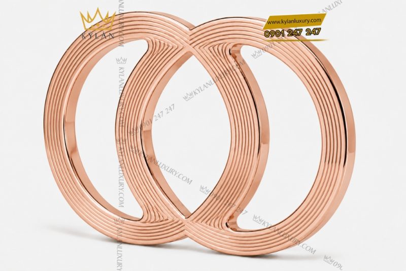 Mặt thắt lưng vàng hồng Au750 họa tiết vòng tròn đan xen