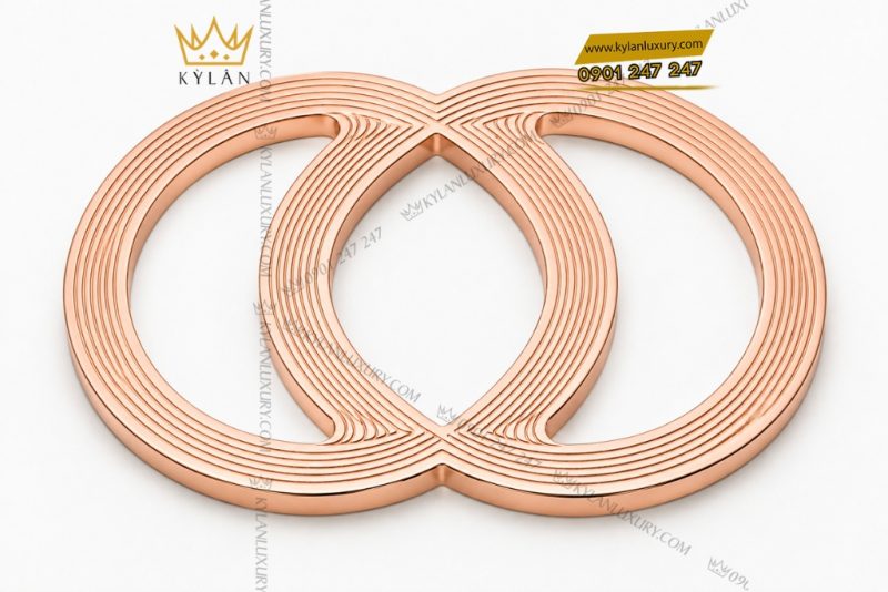 Mặt thắt lưng vàng hồng Au750 họa tiết vòng tròn đan xen