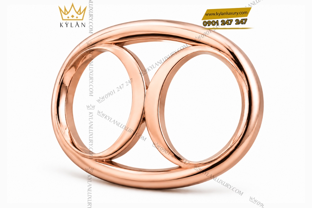 Mặt thắt lưng vàng hồng Au750 khung oval 