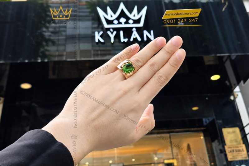 Nhẫn nam vàng hồng Au750 đính đá quý xanh